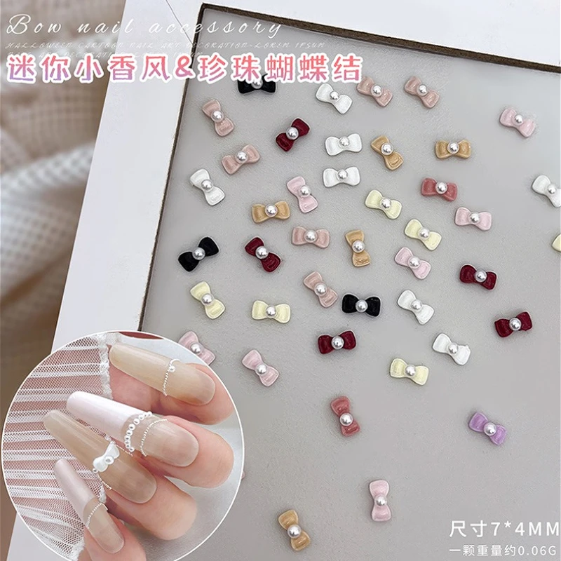Dasi Kupu-kupu Mutiara Ikatan Simpul Perancis Jimat Pita Kecil Resin Lucu Dekorasi Seni Kuku Manis Alat Manikur Aksesori DIY Grosir