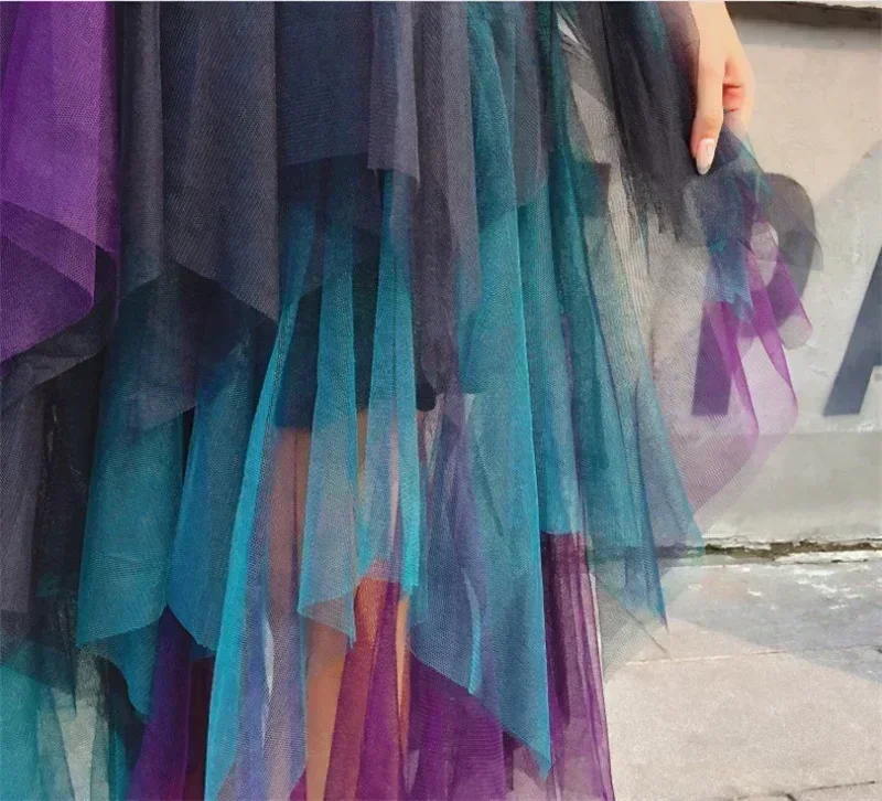 Fashion Summer  Women Skirt Harajuku Tulle Bottom Faldas Casual High Waist Midi Mesh Skirts Woman Clothes Saia Jupe Femme