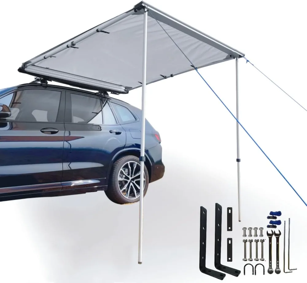 

Car Awning, Waterproof Roof Rack Pull Out Vehicle Awning, Portable Overland Camping Shelter Tarp for SUV, 8.2x9.8ft Gray