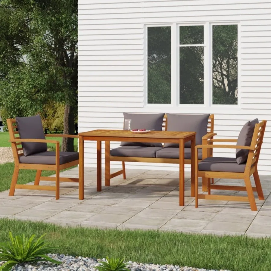 

4 Piece Patio Dining Set with Cushions Solid Wood Acacia