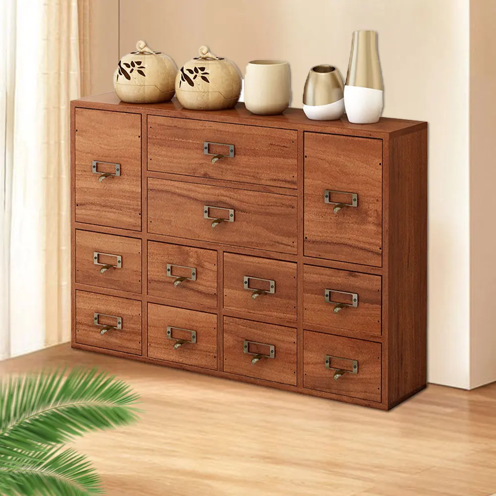 

Настольный органайзер с 12 ящиками, слотами для этикеток и металлическими ручками, маленькая подставка для хранения канцелярии для организации спальни