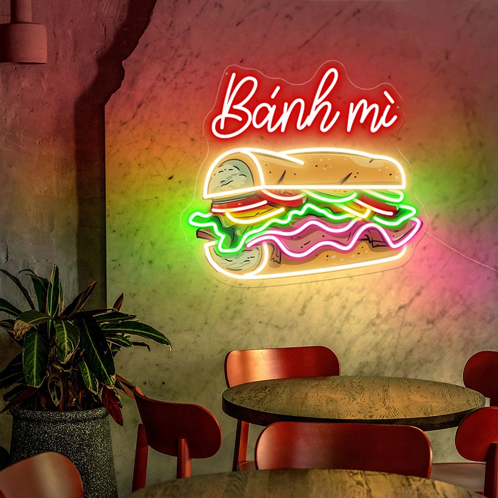 Vietnamese Banh Mi Neon Sign Light Asian Restaurant Wall Decor Vietnamese Food Light Banh Mi Wall Art Vietnamese Bread Led Sign