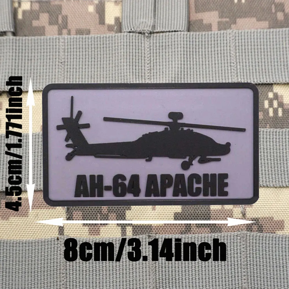 PVC AH-64-APACHE Aircraft Military Tactical  Patches Armband Backpack Badge with Hook Backing for Clothing