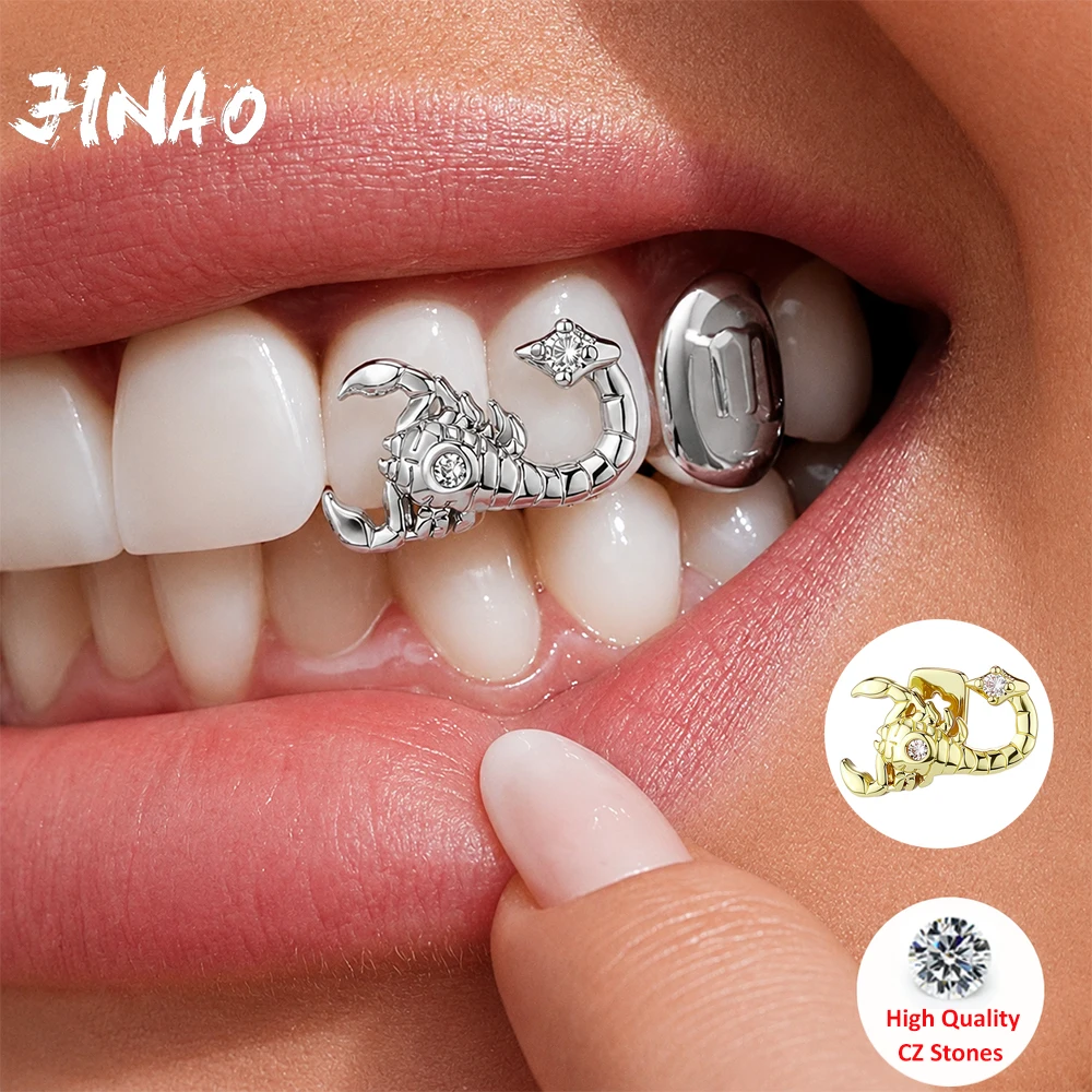 JINAO Hip Hop Single Iced Scorpion CZ Grillz Men Women Top&Bottom Shiny Lovely Grill Punk Rapper Christmas Gift