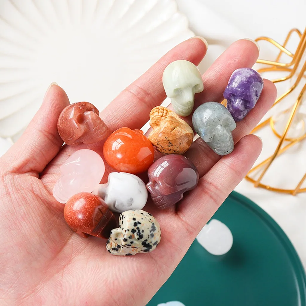 1 Inch Natural Crystal Skull Carving, Hand Polished Semi-Precious Stone Skull Decor For Halloween Party Home Ornament Gift