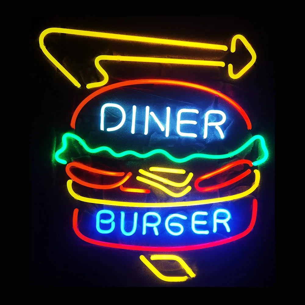 

Diner Burger Direct Hamburger Neon Light Sign Custom Handcraft Real Glass Tubes Store Advertise Room Decor Display Lamp 15"X19"