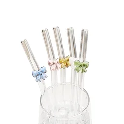 New Colored Bow Transparent Glass Straws Milk Tea Juice Beverages High Borosilicate Glass Straws Available in Multiple Colors