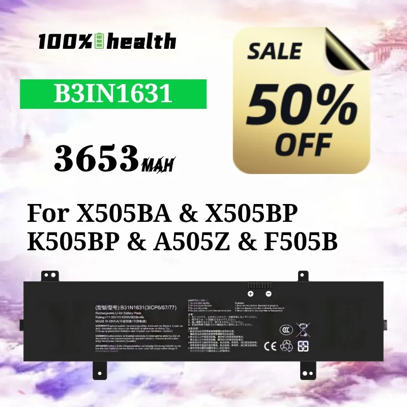 

B31N1631 3653mAh Laptop Battery for ASUS X505BA/X505BP/K505BP/A505Z/F505B Lithium Rechargeable Battery