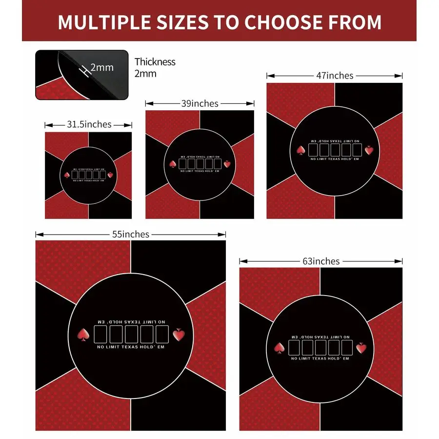 120 140 160 cm Tappetino da poker quadrato Texas Holdem Poker Tappetino in gomma Topper per tavoli Tavolo da poker portatile pieghevole Layout da poker per
