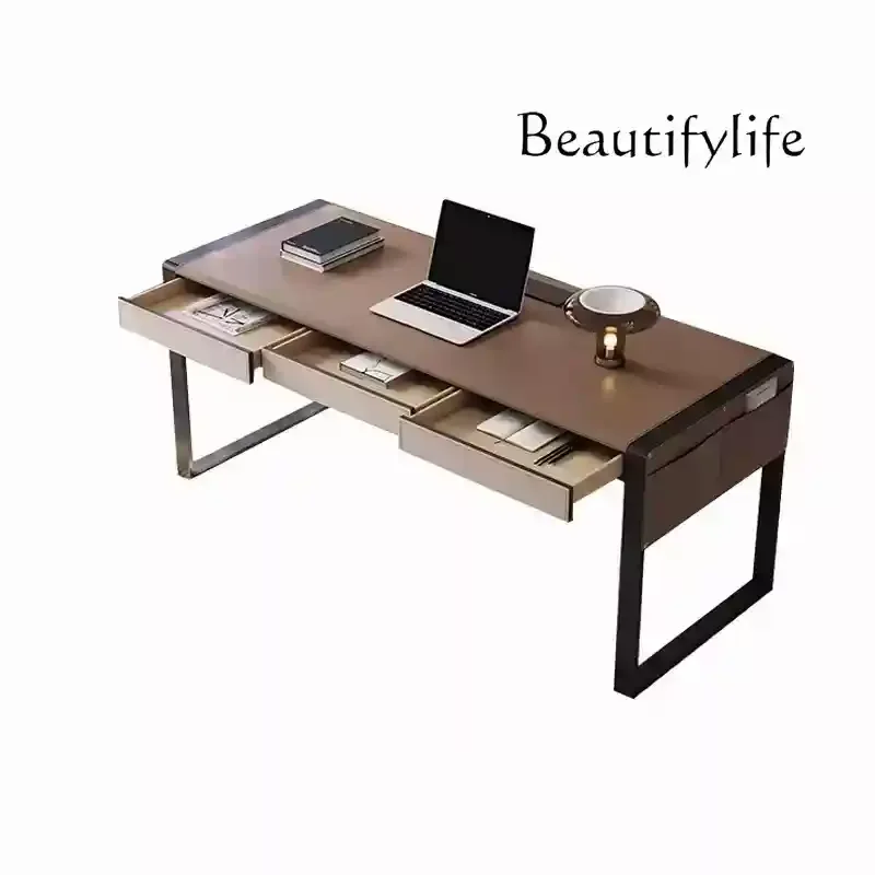 

Italian light luxury saddle leather desk home living room desk designer high-end computer desk