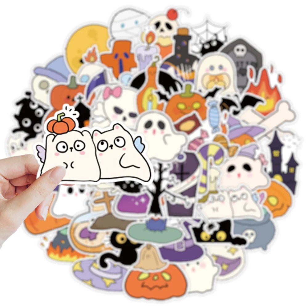 10/30/50PCS Halloween Cartoon Pumpkin Monster Skull Sticker Cute Graffiti Decoration Water Cup Notebook Waterproof Decal Toy