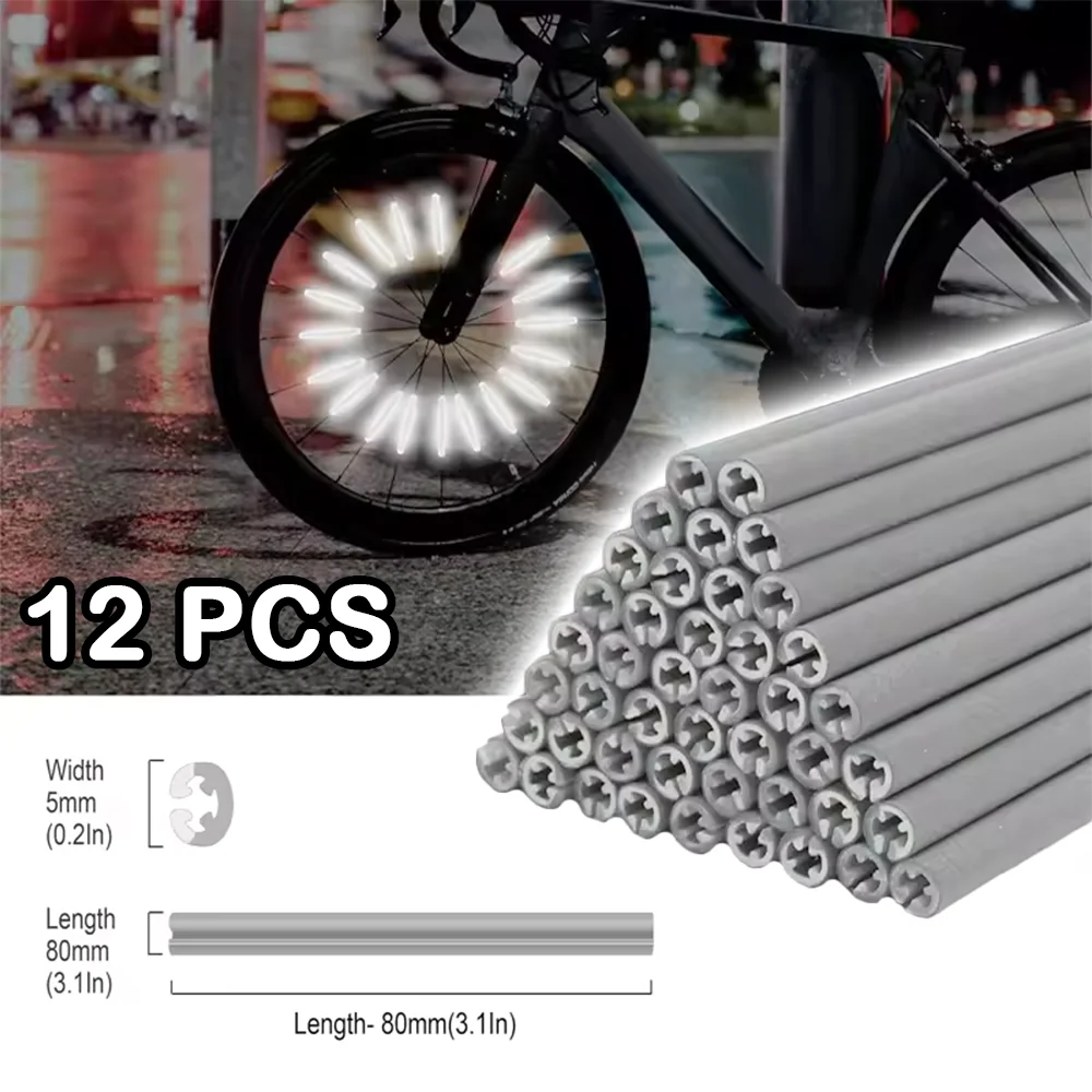 

12Pcs Silver Gray Bicycle Spoke Reflectors High-Visibility Night Cycling Safety Strips Quick-Install Reflective Bike Accessories