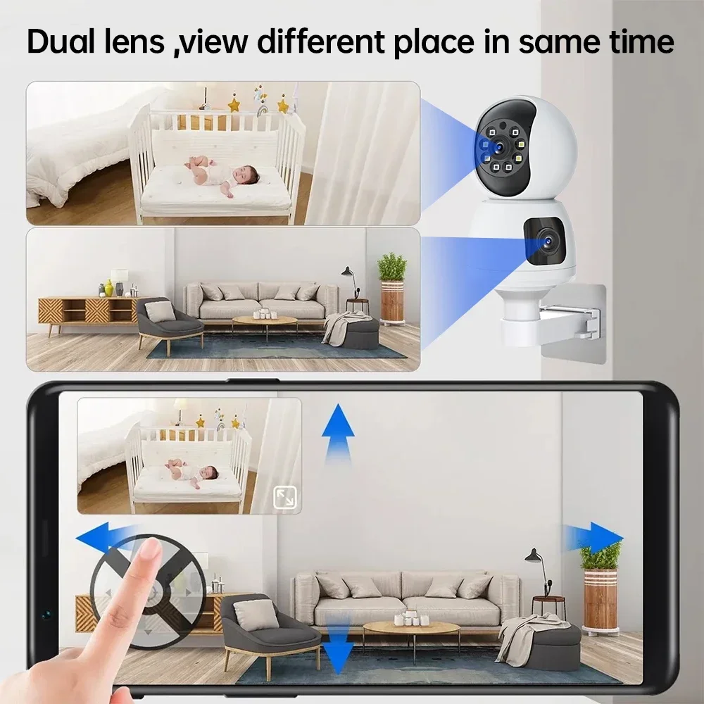 2K 4MP PTZ Camera Dual Lens IP WIFI Smart Home Security Wireless Surveillance Camera Two-way Audio Baby Pet Monitor Care Cam Pro