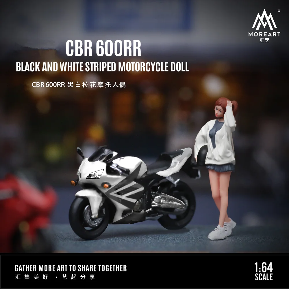 

More Art 1:64 Cbr 600RR Black And White Striped Motorcycle Doll Set Model For Display & Collection & Gift