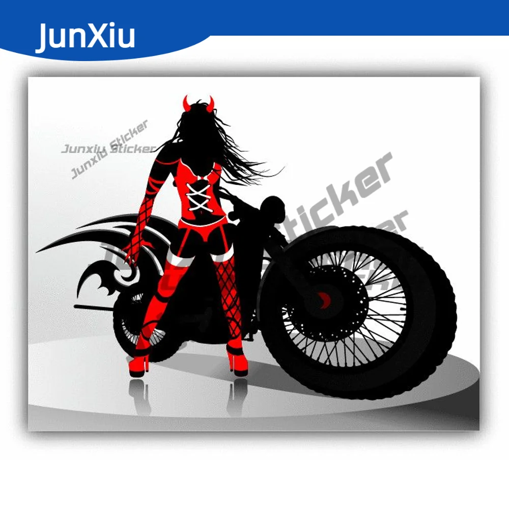 

Sexy Girl Motorcycle Auto Moto Devil Sticker Window Bumper Truck Pickup Camper Car Body Bumper Cover Scratches Decoration Decal