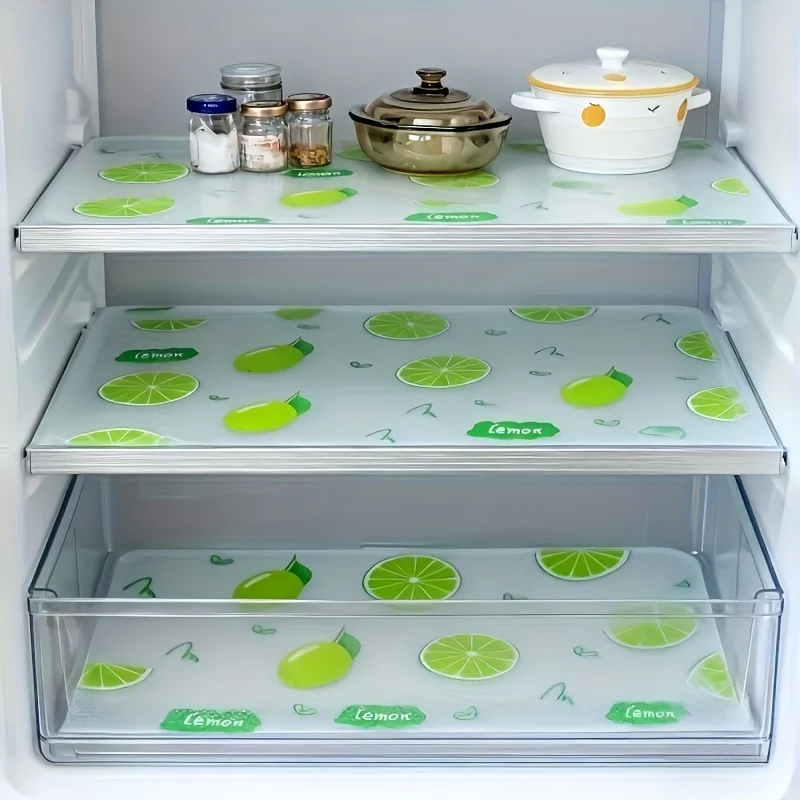 

4pcs Waterproof Refrigerator Liner Set - Moisture-Proof, Non-Slip, Washable, Reusable, EVA Material, Novel Lemon Pattern