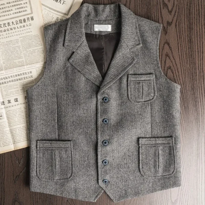 

Herringbone Men Vest Gray With Pocket Casual Business Waistcoat For Wedding Party Banquet Work Set Men Suit Vest