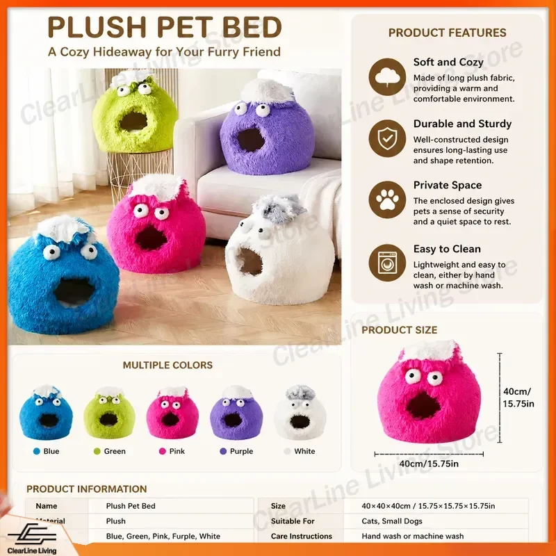Cozy Enclosed Cat Bed Winter Warmth Security Indoor Pet House for Cats Small Dogs Soft Padding 4 Seasons Use Plush Cave Nest