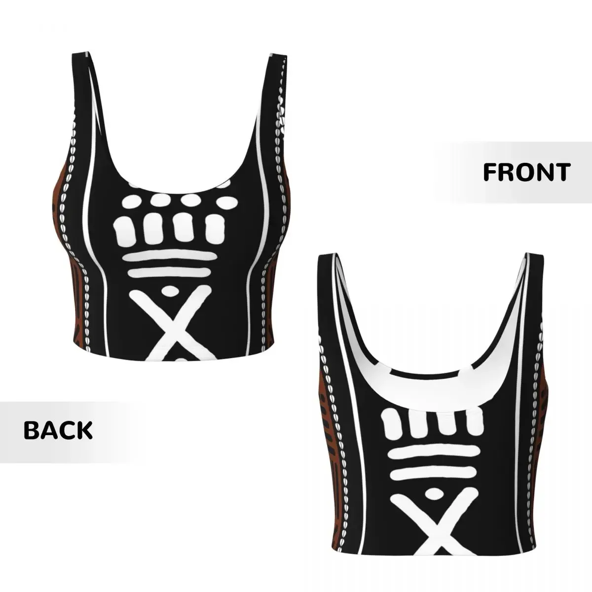 Custom African Bogolan Women Sports Vest Bras Gym Workout High Impact Yoga Crop Tank Top