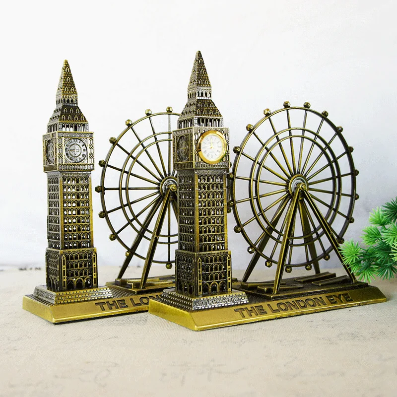 

British Style Ferris Wheel Big Ben Clock Combination Metal Handicraft Building Model Creative Home Decoration Ornaments