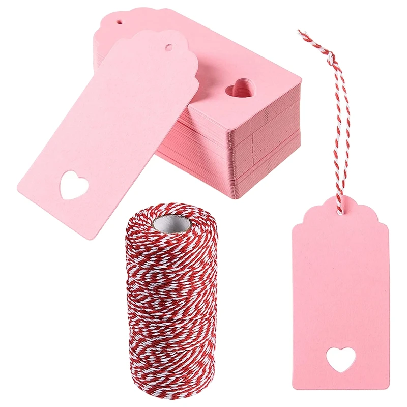 360 Pcs Valentine's Day Gift Tags Pink Kraft Paper Gift Tags Hanging Gift Label Tags 2 X 4Inch