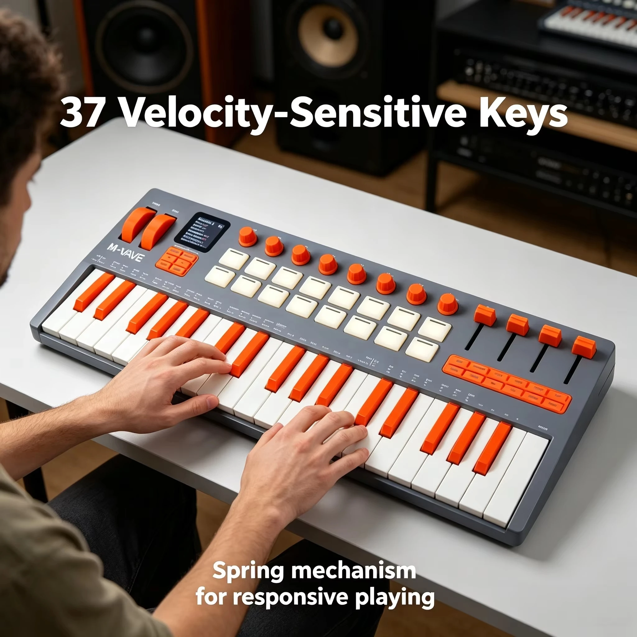 M-VAVE SMK-37 Pro Elite Grey-Orange Edition MIDI Controller, 37 Keys Built-in FM Synth 16 Pads 10 Hour Runtime