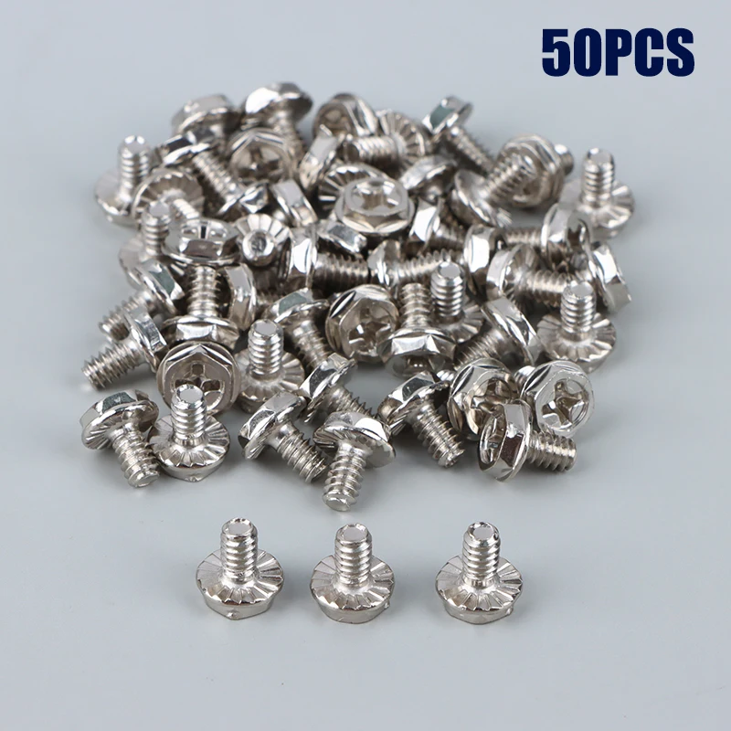 50Pcs Toothed Hex 6/32 Computer PC Case Hard Drive Motherboard Mounting Screws For Motherboard PC Case CD-ROM Hard Disk 30X8mm