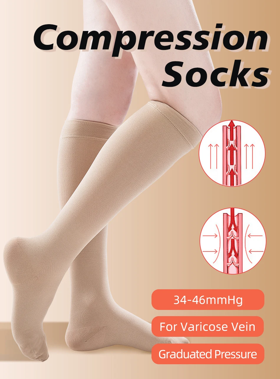 Legbeauty 34–46 mmHg medizinische kniehohe Kompressionssocken, dehnbar, geschlossener Zehenbereich, Krampfadern, sportliche Laufsocken für Herren und Damen – Detail 1