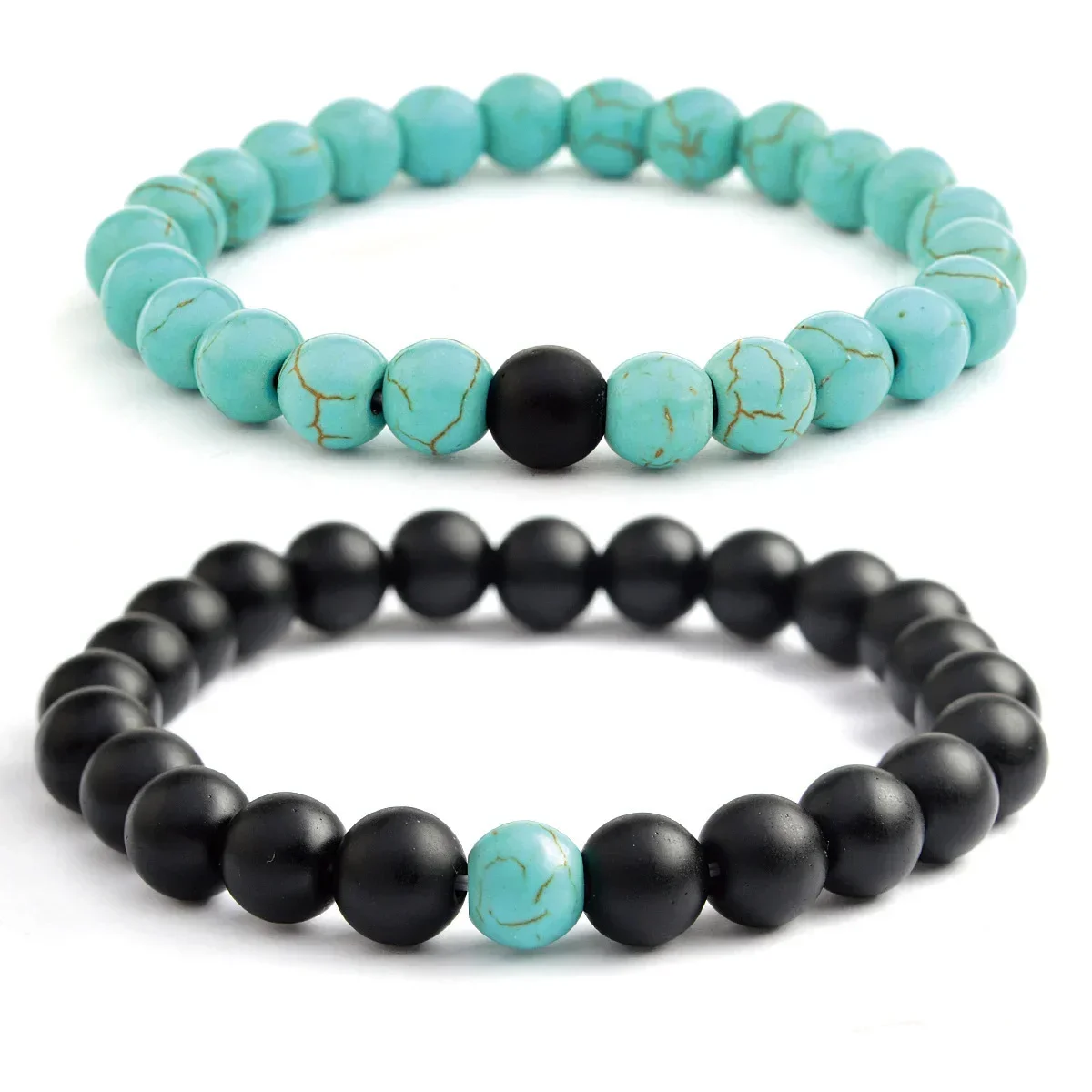 8mm Round White Blue Turquoise Malachites Black Gray Weathered Agate Tiger Eye Beaded Bracelet Natural Stone Girl Jewelry Making