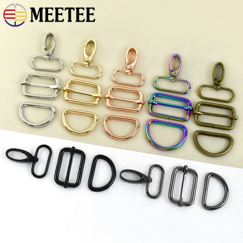 2/3Sets 16-38mm Swivel  Lobster Clasp Metal D Ring Buckle for Strap Tri-Slider Hooks Bag Carabiner Hanger DIY Sewing Accessories