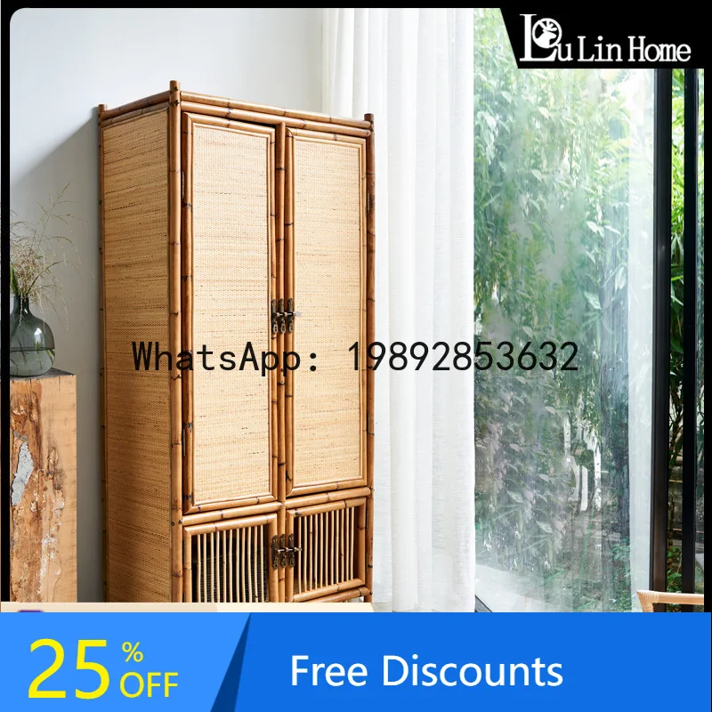 

ZK Homestay Rattan Wardrobe Modern Simple Home Bedroom Storage Creative Vintage Natural Real Rattan Storage Cabinet