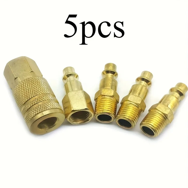 5-piece quick connector set, cylinder and plug kit, 1/4 inch NPT industrial hose connector with quick-connect air accessories