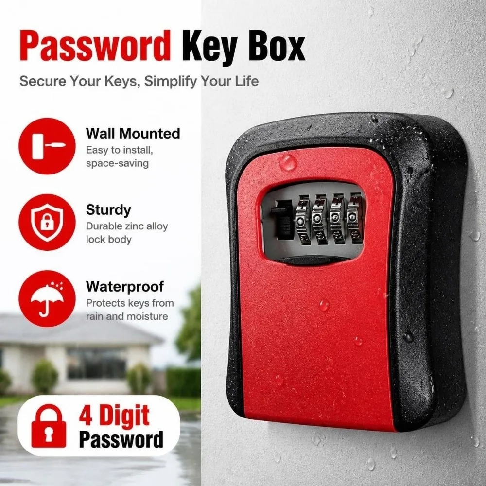 Wall Mounted Password Key Box 4 Digit Anti-theft Key Lock Box Durable Sturdy Combination Lock Box Brief Outing