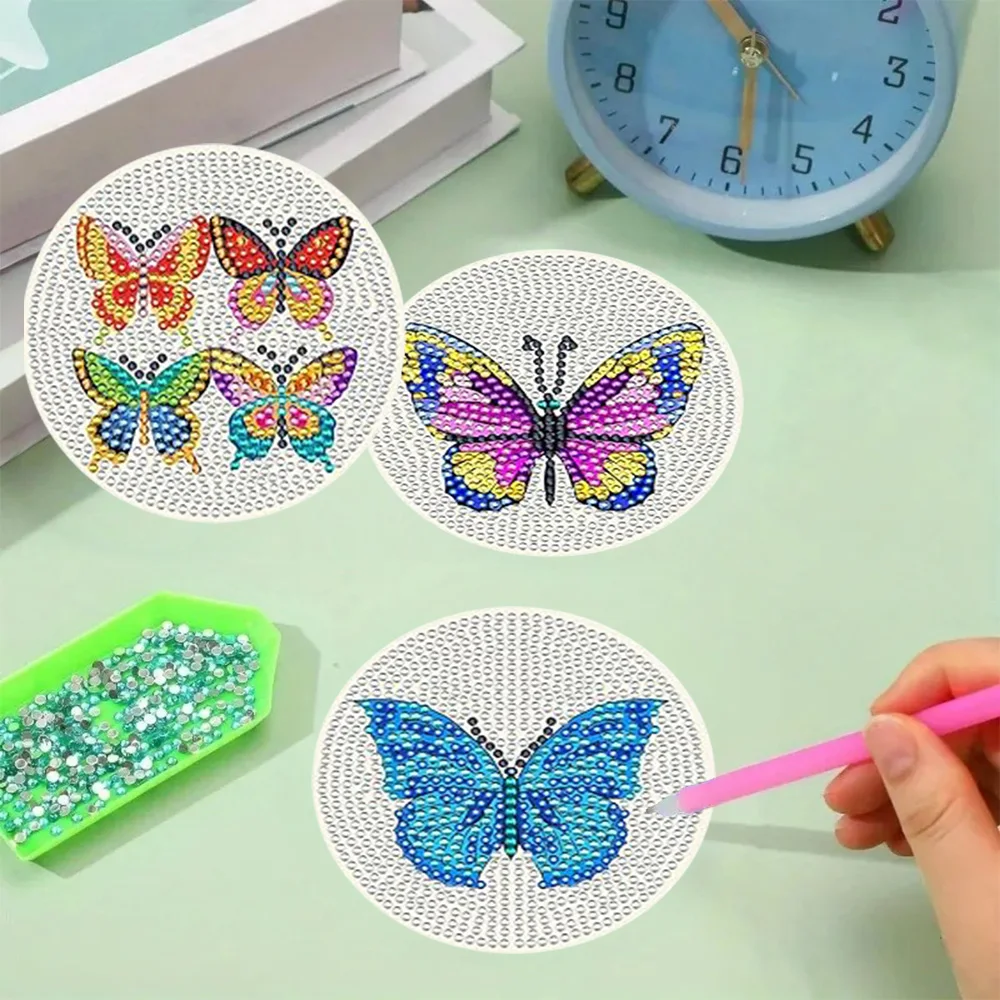 8 Pieces/set With Bracket Diamond Painting Coaster, DIY Butterfly Series Pattern Diamond Painting Coaster, Art Craft Gift view 6