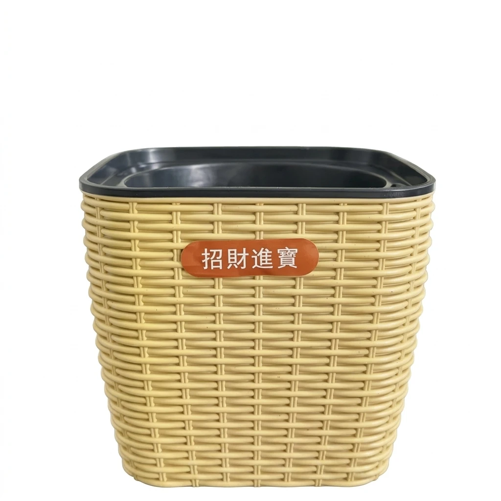 Elegant Planter Pot Rattan Texture Double Layer Self Watering Flowerpot for Indoor Home Office Desktop Balcony Garden Decor