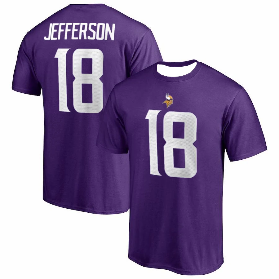 NFL Vikings Minnesota Vikings Jefferson T-Shirt 3D Printed Breathable Comfortable Adult Short Sleeve Outdoor Sports T-Shirt