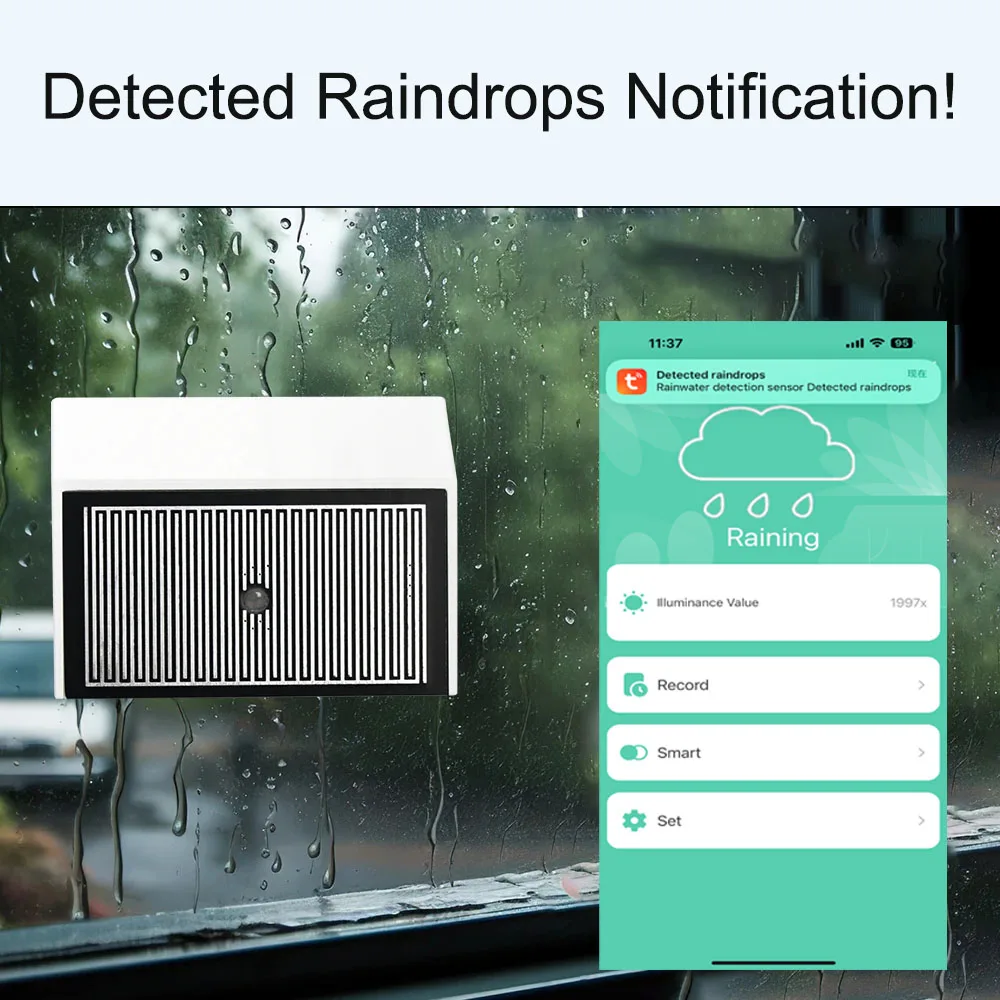 Tuya Zigbee Raindrop Detection Sensor with Light Detector IPX4 Outdoor Waterproof Support Home Assistant Zigbee2mqt Use Battery