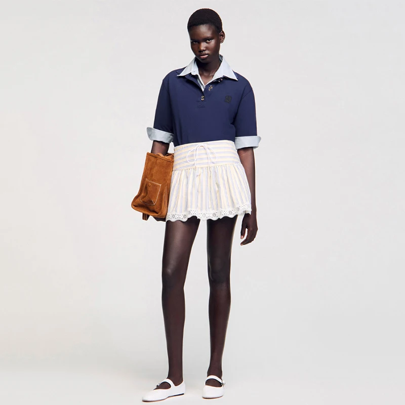 

MaSandeS Summer New Women's Striped Lace Cotton Linen Blend f Skirt High Waist A-Line ort Skirt Commute Sle 00