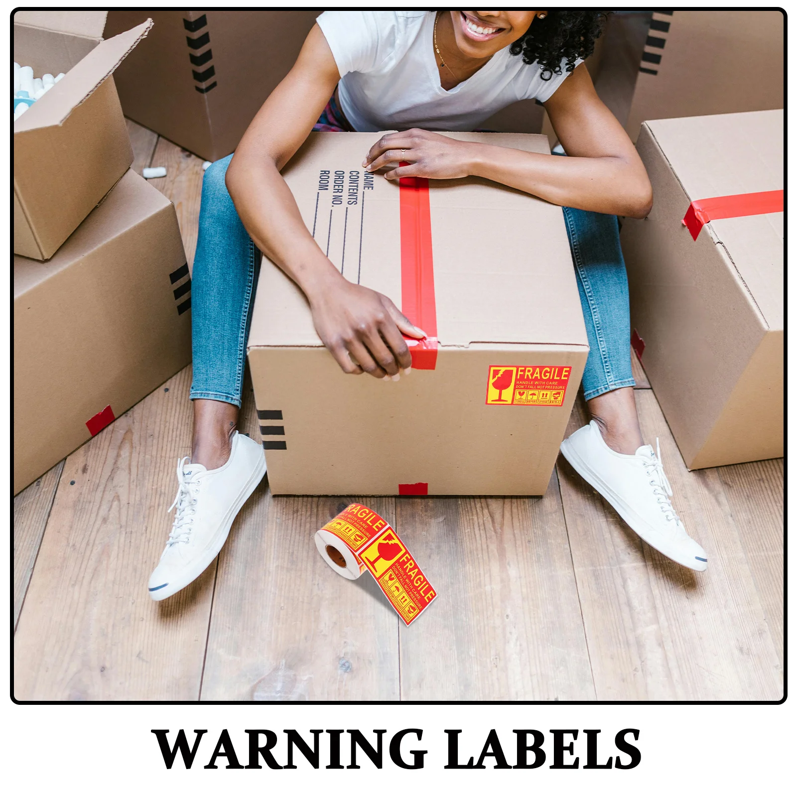 300Pcs Fragile Shipping Warning Labels Strong Adhesive Clear Caution Stickers for Glass Ceramic Packing Boxes Shipping Stickers