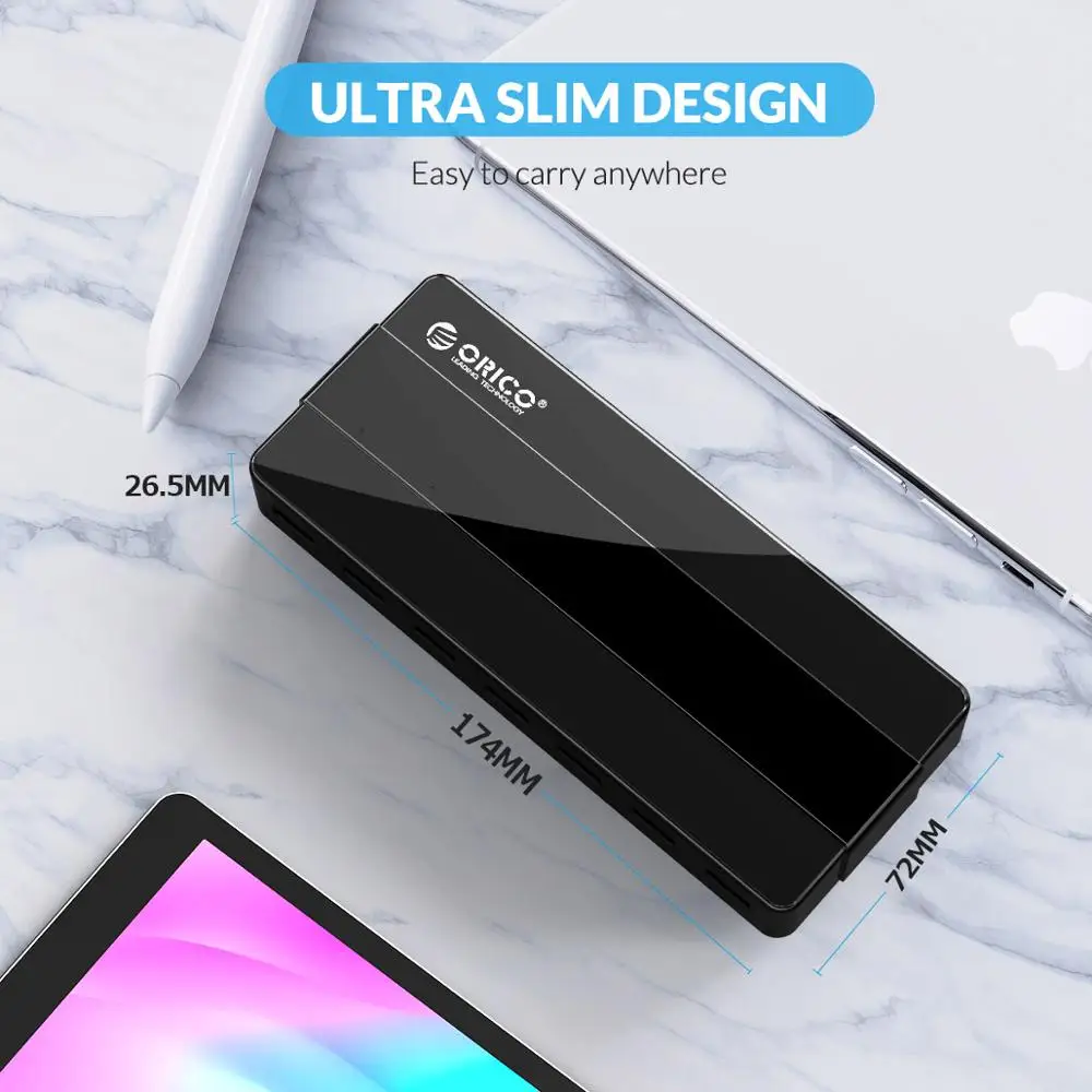 Imagem -06 - Orico Portas Usb 3.0 Hub de Alta Velocidade com 12v Adaptador de Energia Usb Divisor Otg Adaptador para Desktop Computador Portátil Acessórios Hub Usb tipo c Dock Station Acessórios para pc Extensor Usb