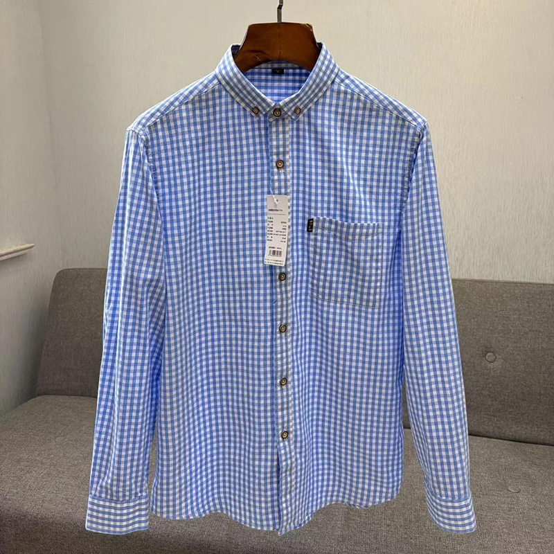 

Classic Plaid Long Sve irt Men's Casual Waed Cotton Fabric Autumn Versatile Single Button irt Breathable Comfortable