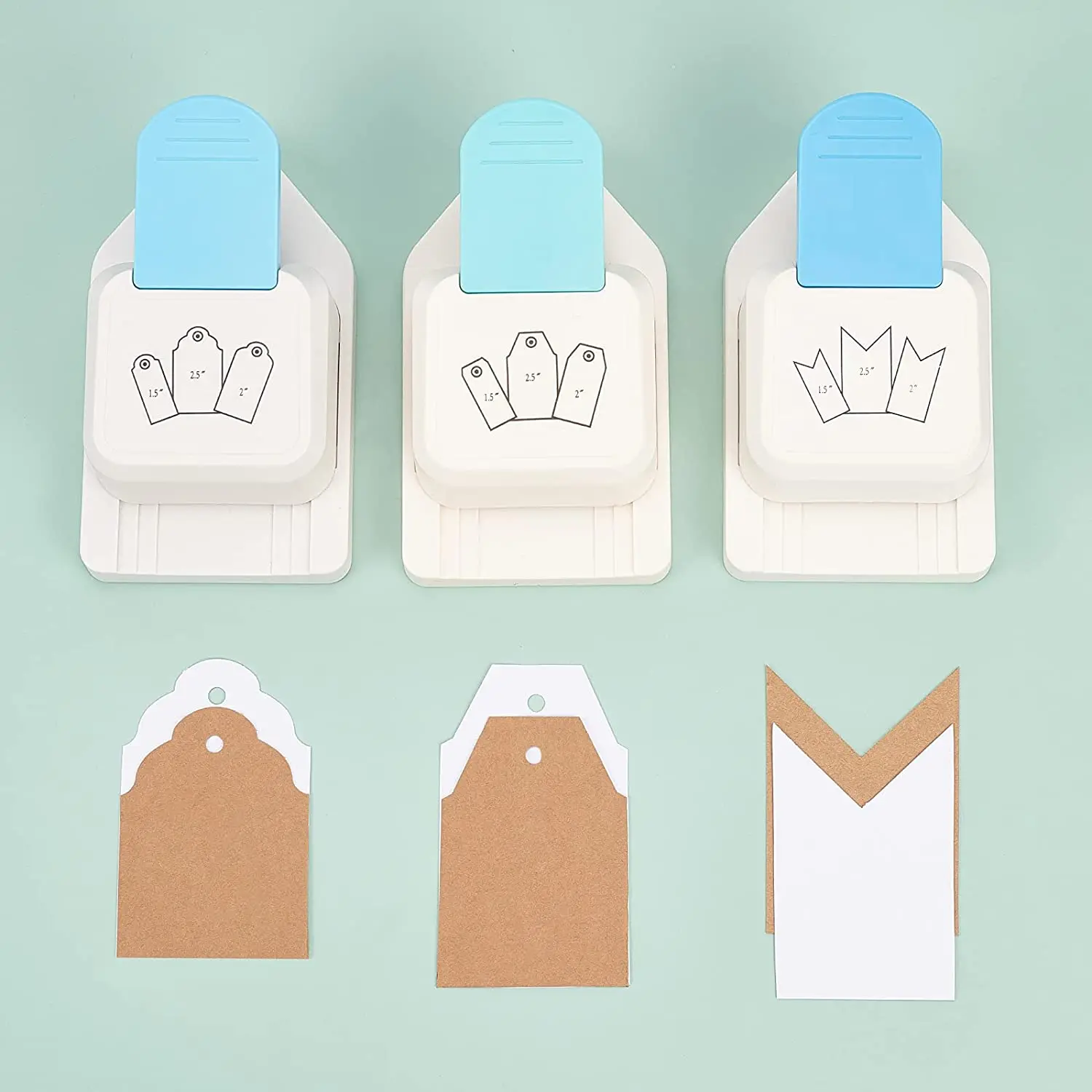 AED6-Tag Punch Gift Tag Puncher 3 In 1 Paper Craft Tag Punch Tag Shape Lever Action Craft Punch For Paper Crafting