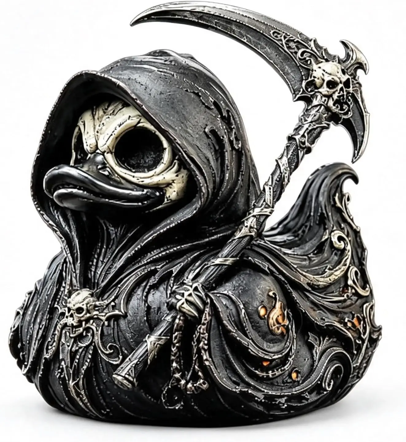 Grim Reaper Gothic Collectible Duck,Halloween Skeleton Hooded Duck Figurine,Vintage Dark Resin Duck