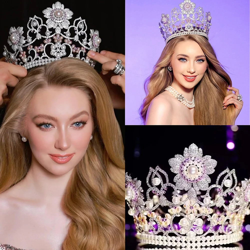 

2022 Miss International Hair Crown Rhinestone Bridal Tiaras Round Flower Tiaras Wedding Hair Accessories Queen Pageant