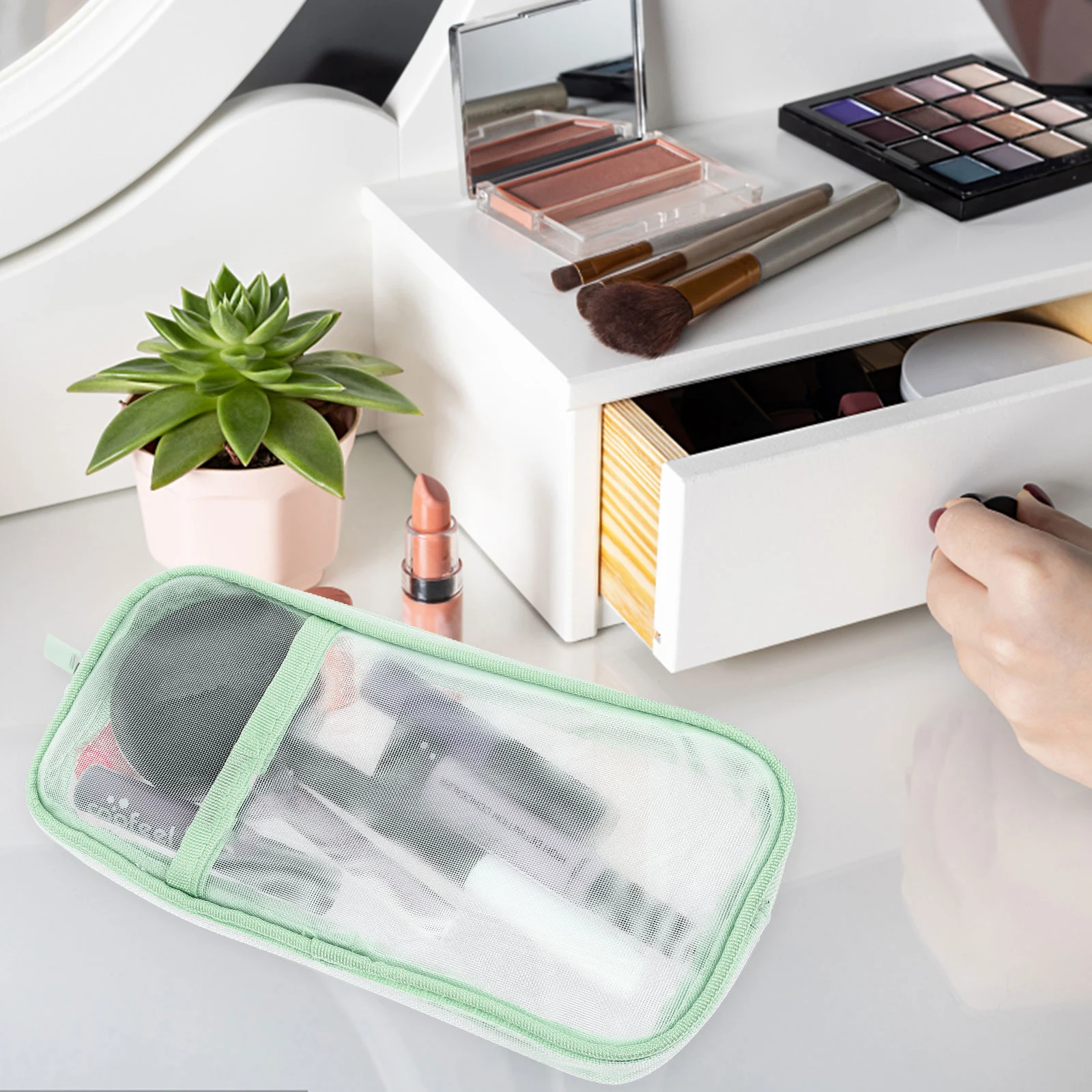 

Large Capacity Mesh Pencil Pen Pouch Clear Storage Bag For Students Office Smooth Zipper Lightweight Portable