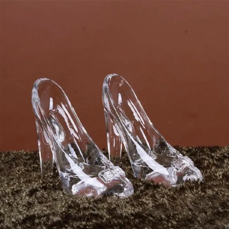 cinderella crystal shoe Glass Birthday Gift Home Decor Cinderella High-Heeled Shoes Wedding Shoes Figurines Miniatures Ornament