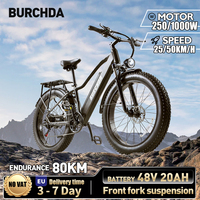 BURCHDA RX20 1000W45KM/H 26Inch4.0 Mountain Electric Bicycle 48V20AH Lithium Battery Fatbike Electric Bike For Adults Motorcycle