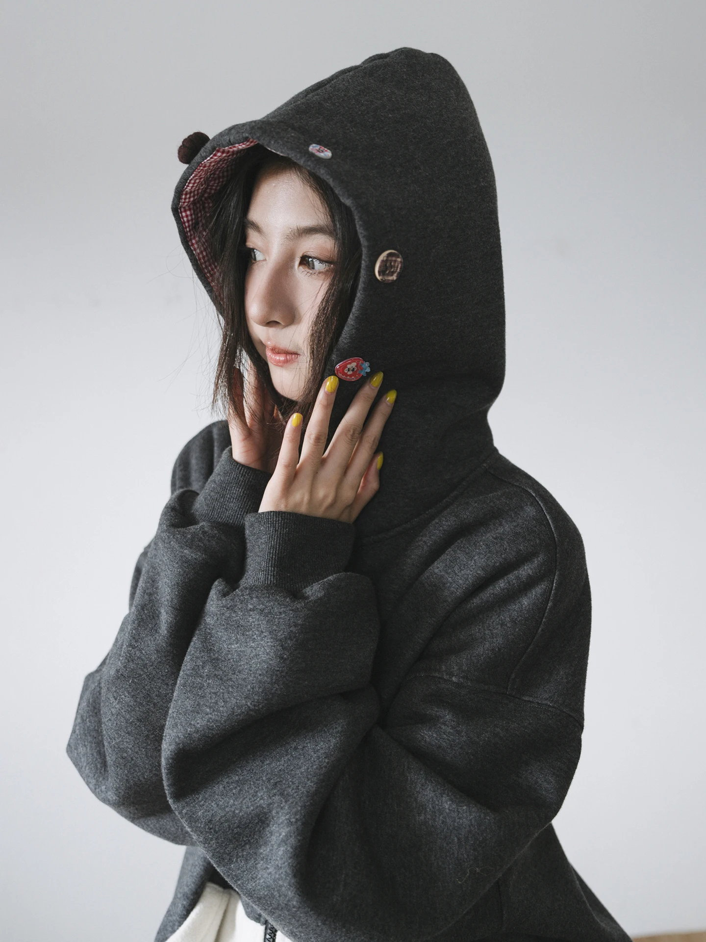 

Fce Lined Hooded Jaet Women's Sli Contrast Color Button Hat Sweatirt Outerwear Warm Comfortable Winter Coat