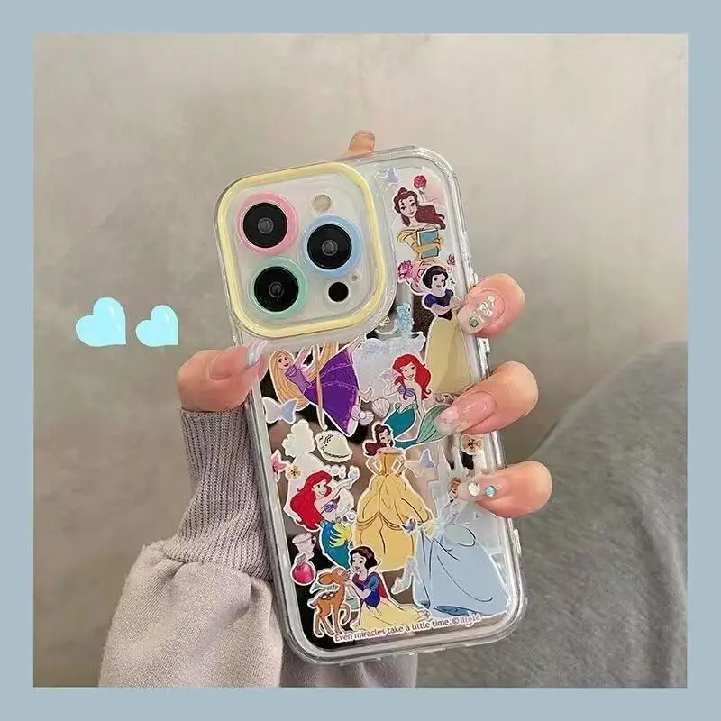 Disney Princess Cute Happy Cartoon Phone Case For iPhone 15 14 13 12 11 Pro Max 7 8 Plus XR XS MAX Y2K Girl Anti Fall Back Cover