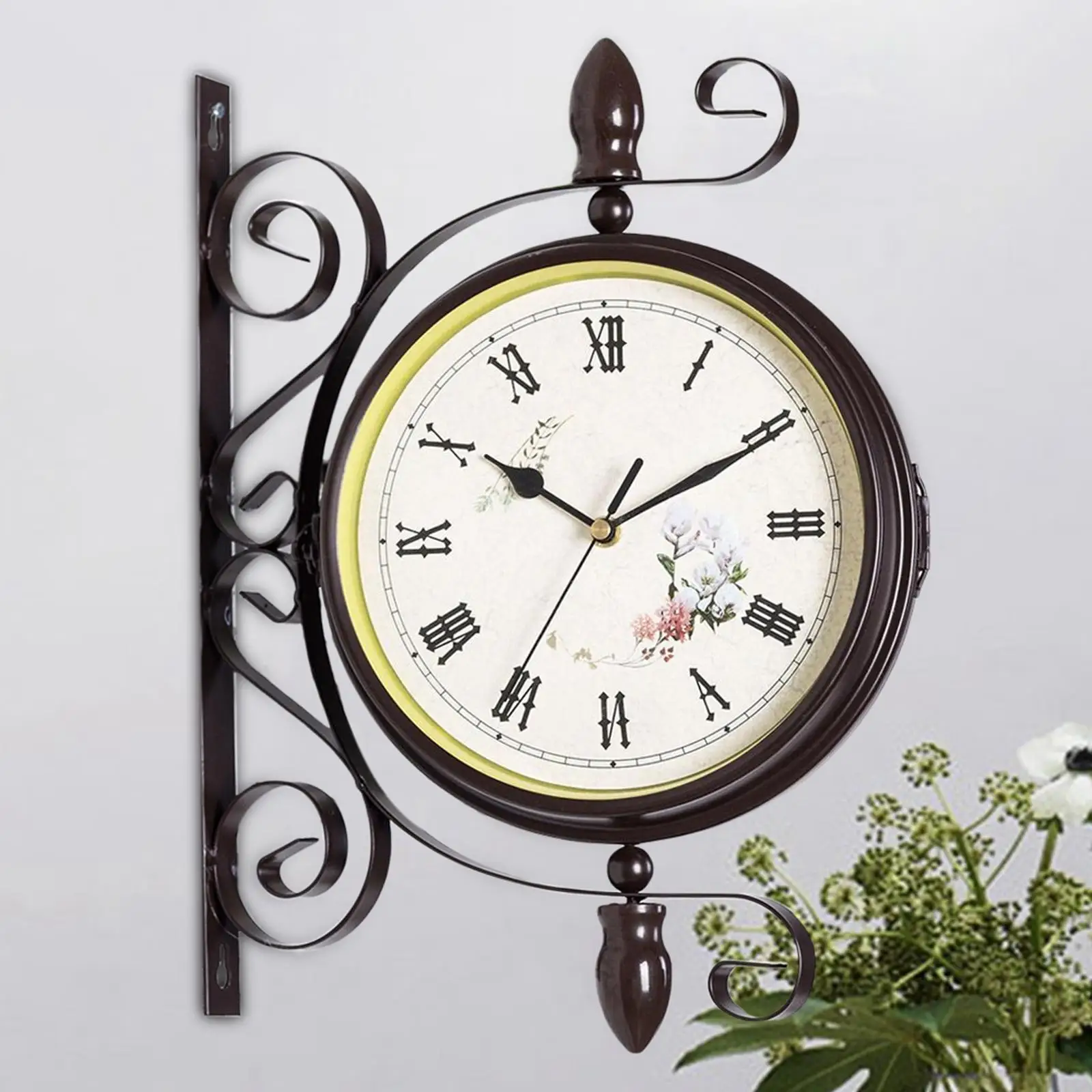 Double Side Wall Clock Mute Decorative Battery Powered Hanging Clocks for Patio Bedroom Living Room Indoor Outdoor